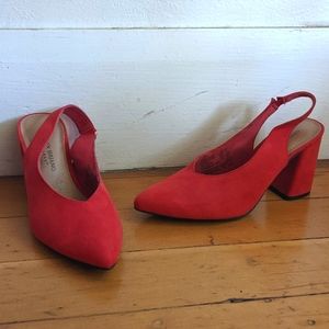 Red Faux Suede block heels